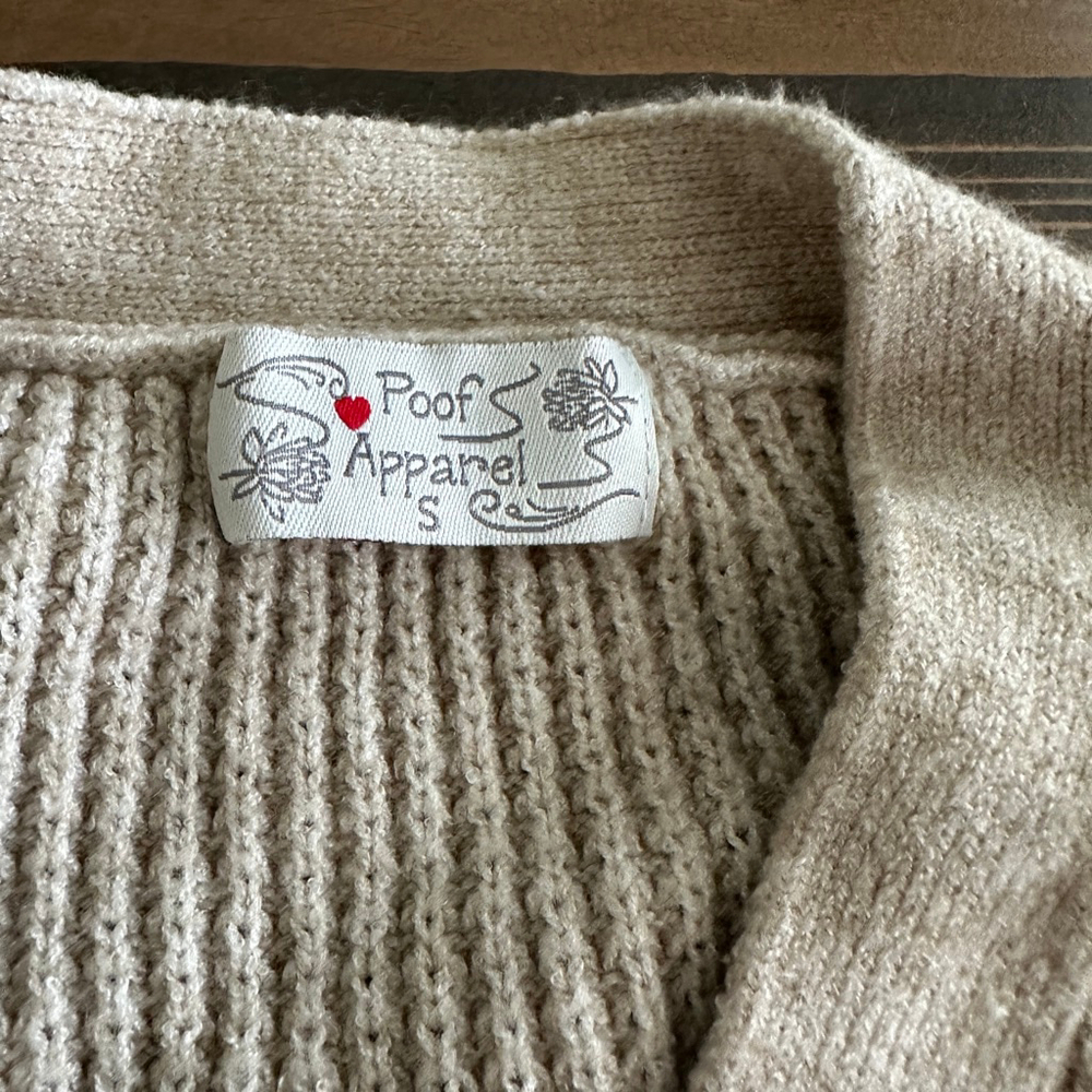 Women's Poof Apparel Beige Waffle Knit Button Front Cardigan S - Picture 2 of 5